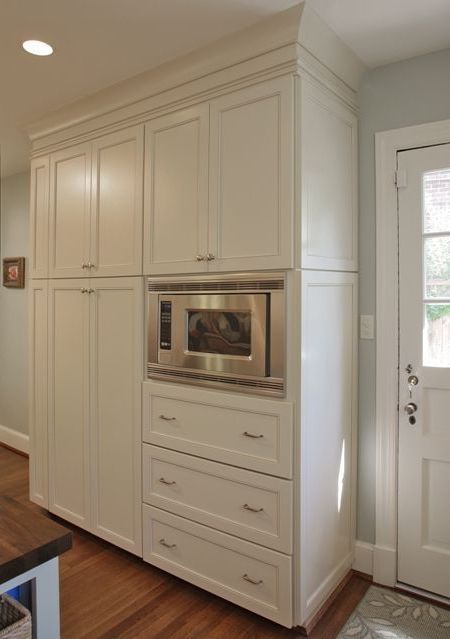 Built in microwave in pantry Cupboard Design Kitchen, Pantry Cupboard Designs, Built In Microwave Cabinet, Kitchen Pantry Cupboard, Built In Pantry, Pantry Wall, Kitchen Pantry Design, Kitchen Pantry Cabinets, New Kitchen Cabinets