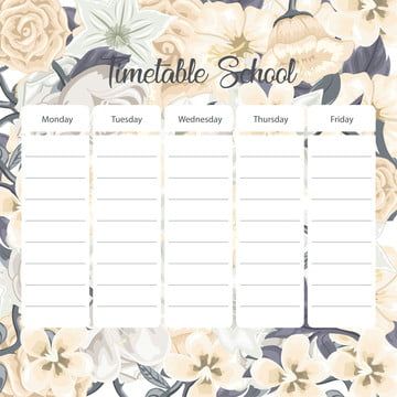 School Time Table Template, Timetable School, Timetable Design, Table Cartoon, Study Time Table, Cartoon Notebook, Timetable Template, Table Template, Card With Flowers