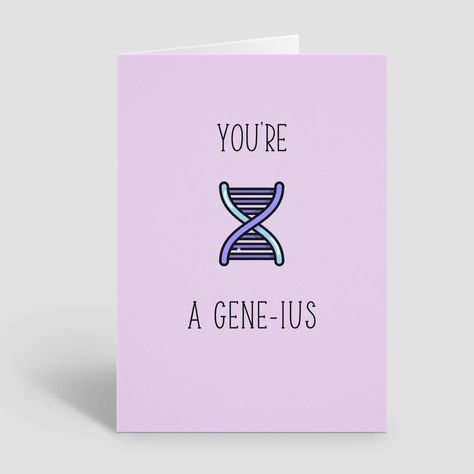 Science Pun Cards, greeting card, Birthday card, well done card. 'You're a gene-ius' Happy Teachers Day Card Biology, Chemistry Card Ideas, Science Card Ideas, Teachers Day Card For Biology Teacher, Biology Teacher Card, Card For Science Teacher, Biology Puns, Teacher Birthday Card, Chemistry Puns