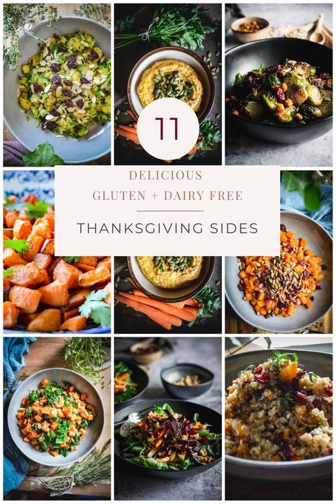 These 11 Easy Gluten and Dairy-free Thanksgiving Side Dishes will infuse a traditional holiday with some unexpected and delicious flavors. #thanksgivingsides #glutenanddairyfreethanksgivingsides #glutenanddairyfreethanksgivingrecipes #glutenanddairyfreethanksgiving #glutenanddairyfreesides #paleothanksgivingsides #whole30thanksgiving Thanksgiving Sides Dairy Free, Gluten Free Dairy Free Thanksgiving Side, Non Dairy Thanksgiving Sides, Gluten And Dairy Free Thanksgiving Appetizers, Dairy Free Thanksgiving Side Dishes, Side Dishes Gluten Free Dairy Free, Gluten And Dairy Free Thanksgiving Sides, Dairy Free Recipes Thanksgiving, Gluten Free Dairy Free Thanksgiving Food