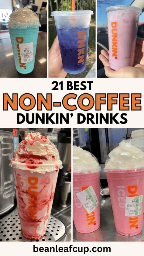 Discover the ultimate Dunkin' non-coffee drinks! From fruity refreshers to creamy smoothies, these beverages will keep you cool and satisfied. Perfect for non-coffee lovers looking for a delicious pick-me-up! 🍹✨ Oreo Dunkin Drink, Non Coffee Dunkin Drinks, Dunkin Coffee At Home, What To Get From Dunkin, Dunkin Decaf Iced Coffee, Secret Dunkin Drinks, Dunkin Frozen Coffee Order, Dunkin Donuts Frozen Coffee Recipe, Dunkin Drinks To Try