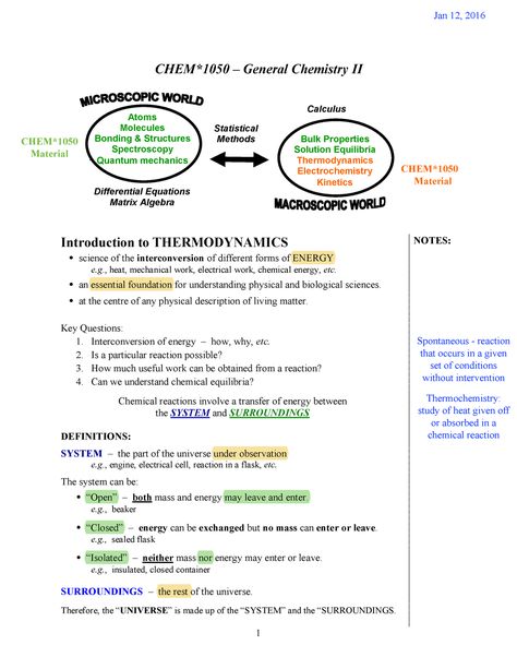 Thermochemistry - Jan 12, 2016 CHEM*1050 – General Chemistry II CHEM*1050 Material Atoms Molecules - Studocu General Chemistry, Chemical Energy, Differential Equations, Electrical Work, Lectures Notes, Quantum Mechanics, Science Biology, Calculus, Equations