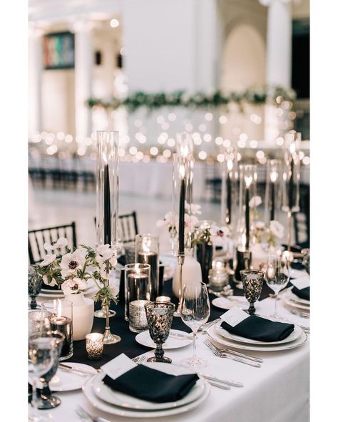 Rebecca Haley Photography📷 (@rebeccahaleyphotography) • Instagram photos and videos Black Runner Wedding Table, Black And White Anniversary Party, Black Table Runner Wedding, Gala Event Decor, 2026 Wedding, Reception Styling, Dream Wedding Decorations, Emerald Green Weddings, Sage Wedding