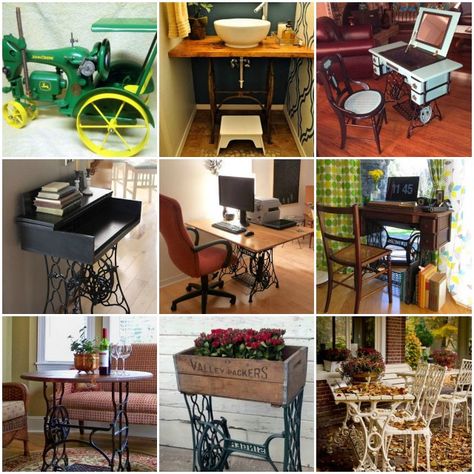 30+ DIY Ideas to Recycle Your Old Sewing Machines. Sewing Machines Best, Rustic Restaurant, Treadle Sewing Machines, Machines Fabric, Old Sewing Machines, Large Wall Mirror, Antique Sewing Machines, Vintage Sewing Machines, House Windows