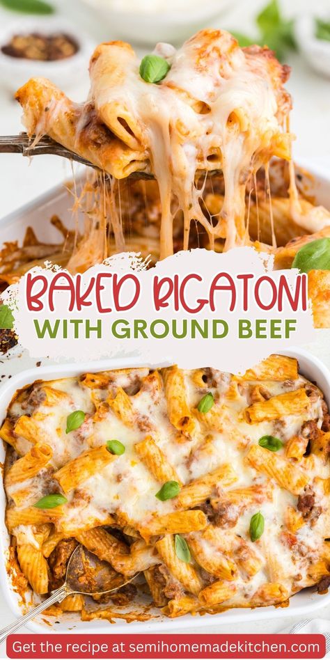 Looking for a stress-free dinner option? Try our Easy Baked Rigatoni – a no-fuss recipe that brings together pantry staples for a satisfying and straightforward meal. Explore the ease of preparing a delicious baked pasta dish with minimal effort. Easy Semi Healthy Dinners, No Pasta Meals, Easy Pasta Bake Recipes Ground Beef, Easy Rigatoni Recipes, Rigatoni With Ground Beef, Baked Rigatoni With Ground Beef, Easy Baked Rigatoni, Rigatoni Recipes Easy, Rigatoni Pasta Bake