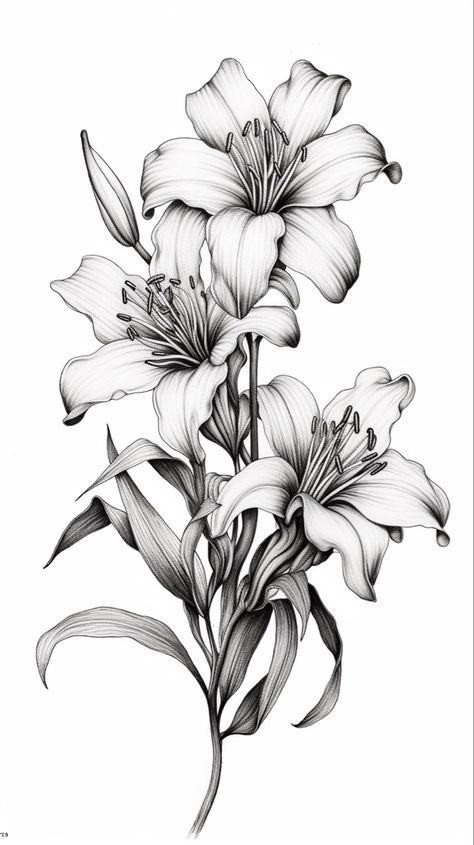 Lily Tattoo Design Color, Giglio Tattoo, Flower Tattoos Lily, Lilies Tattoo Design, White Lily Tattoo, Lilly Flower Drawing, Lily Flower Tattoo Designs, Lily Tattoo Sleeve, Lily Flower Drawing