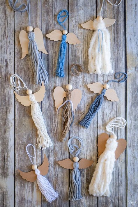 Diy Tassel Angel Ornaments, Diy Angel Crafts, Angel Keychain Diy, Easy Angel Crafts For Kids, Paper Angels Diy How To Make, Diy Angel Wings Easy, Easy Angel Ornaments, Angel Ornaments To Make, Tassel Angels