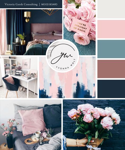 Navy And Pink Interior, Bedroom Ideas Navy And Pink, Pink Navy Blue Living Room, Pink Navy And Grey Living Room, Dusky Pink And Navy Bedroom, Blue And Dusty Pink Bedroom, Navy And Pink Lounge Ideas, Navy Pink Office Ideas, Pink Blue Cream Living Room