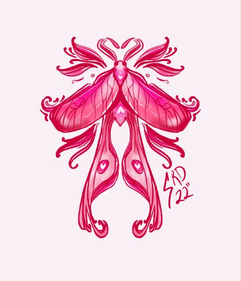 Rose Maple Moth Tattoo, Pink And Red Tattoo, Pink Moth Tattoo, Red Moth Tattoo, Hot Pink Tattoo, Moth Logo, Pink Tattoo Ink, Luna Moth Tattoo, Butterfly Wings Art