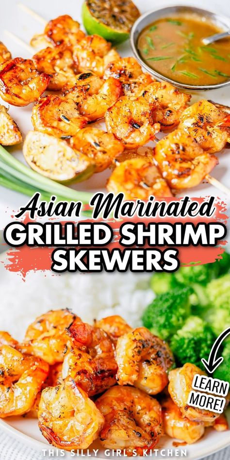 Grilled Shrimp Marinade, Good Appetizer, Marinated Grilled Shrimp, Asian Cuisine Recipes, Shrimp Skewer Recipes, Asian Marinade, Shrimp Marinade, Grilled Shrimp Skewers, Kebabs On The Grill