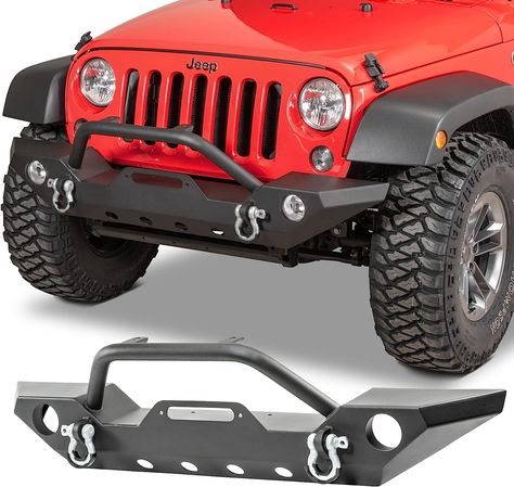 Amazon.com: TACTIK Heavy Duty Steel Front Bumper with D-Rings and Winch Plate - Fits Jeep Wrangler JK 2007-2018 2-Door and Unlimited 4-Door - Bolt On-Auxiliary Light Mounts - Black Powder Coat Finish - Tow Ready : Automotive Jeep Front Bumpers, 2018 Jeep Wrangler Unlimited, Jeep Bumpers, Door Bolt, Jeep Mods, Wrangler Jl, Steel Sheet, Jeep Wrangler Unlimited, Wood Trim