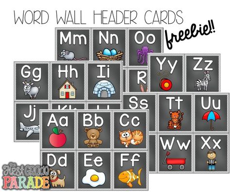 FREE Word Wall Header Cards .... Follow for Free "too-neat-not-to-keep" teaching tools & other fun stuff :) Abc Word Wall Free Printable, Free Word Wall Printables, First Grade Parade, Chalkboard Classroom, Word Wall Letters, Word Wall Headers, Word Walls, Preschool Literacy, Wall Letters