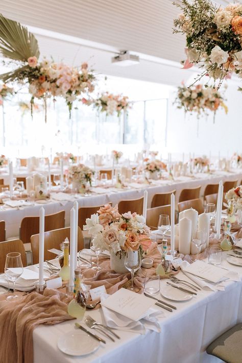 Anatomy Of Flowers - Style, ideas, tools and publishing Table Settings Neutral, Alex James, Queenstown Nz, Hello May, Wedding Reception Tables, Neutral Wedding, Natural Line, Peach Wedding, Wedding Table Decorations