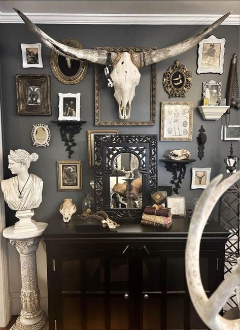 Edgy Home Aesthetic, Witchy Western Decor, Gothic Inspired Living Room, Southwest Gothic Decor, Gothic Country Decor, Cowboy Gothic Decor, Country Dark Aesthetic, Moody Romantic Home Decor, Southern Gothic Home Aesthetic