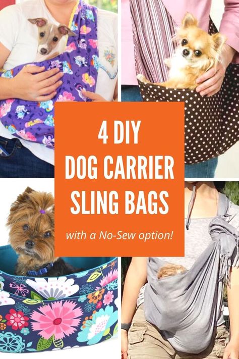 4 DIY Dog Carrier Sling Bag Patterns - plus 1 no-sew option! Diy Small Dog Carrier, Puppy Wrap Carrier, Diy Dog Sling Carrier Pattern, Pet Carriers Diy Sewing Patterns, Dog Sling Sewing Pattern, Sling For Dogs, Diy Cat Carrier How To Make, Diy Dog Carrying Sling, Diy Dog Carrier Pattern