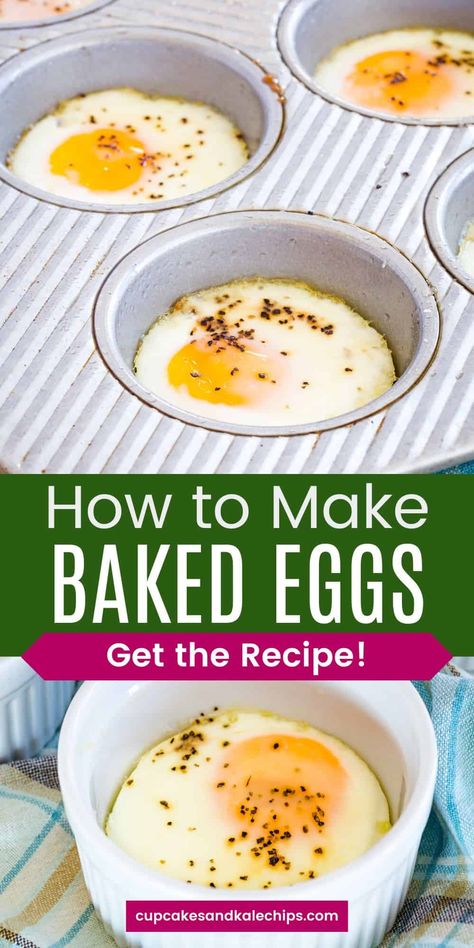 Baked Eggs - Learn how to bake eggs in the oven for a healthy breakfast that’s ready in minutes! Make them for an easy, high-protein meal or snack or to add to breakfast sandwiches, eggs benedict, avocado toast, and more! Great for meal prep! Bake Eggs, Eggs In The Oven, Quick Breakfast Sandwich, Oven Baked Eggs, Gluten Free English Muffins, Pegan Recipes, Banana Zucchini Muffins, Slow Cooker Oatmeal, Healthy Breakfast Idea