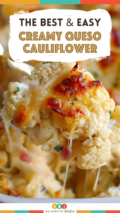 This Creamy Queso Cauliflower is everything you love about queso, but in a low-carb, veggie-filled dish! Packed with cheddar, mozzarella, and a hint of green chiles, it's perfect for family dinners or gatherings. Bake it until the cheese is golden and bubbling for the ultimate side dish or even a main course. Your family will love it! Pin it now and save this recipe for later! Frozen Cauliflower Mac And Cheese, Queso Cauliflower Bake, Cauliflower Mac And Cheese, Dessert Smoothie, Green Chiles, Baked Cauliflower, Low Carb Side Dishes, Soup Dinner, Healthy Salad