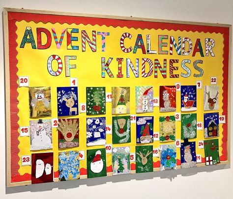 Mrs Ramsay 🌈🍎📚 Primary Teacher on Instagram: “The Advent Calendar of Kindness - 24 days of inspirational messages for the rest of the school behind the doors! One of my favourite…” Advent Calendar Doors, Kindergarten Advent Calendar, Advent Calendar Bulletin Board Ideas, School Advent Calendar Ideas, Advent Calendar Classroom Ideas, Christmas Wall Display School, Class Advent Calendar Ideas, Class Advent Calendar, Advent Calendar Preschool