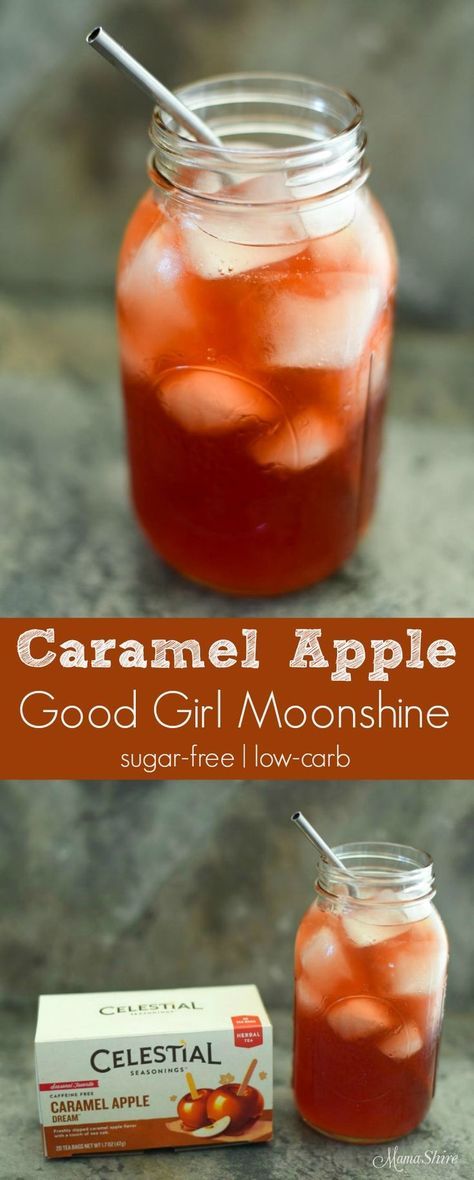 Caramel Apple Good Girl Moonshine. All the yumminess of caramel and apple flavors make this GGM delightful and refreshing. Sugar-Free, THM… Good Girl Moonshine, Trim Healthy Mama Drinks, Trim Healthy Momma, Moon Shine, Low Carb Drinks, Moonshine Recipes, Trim Healthy Mama Recipes, Keto Drink, Thm Recipes