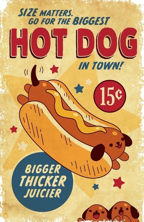 Hot Dog Drawing, Big Hot Dog, Dog Illustration Art, Hot Dog Stand, Beauty In Art, Vintage Comic Books, Dog Poster, Dog Logo, Retro Recipes