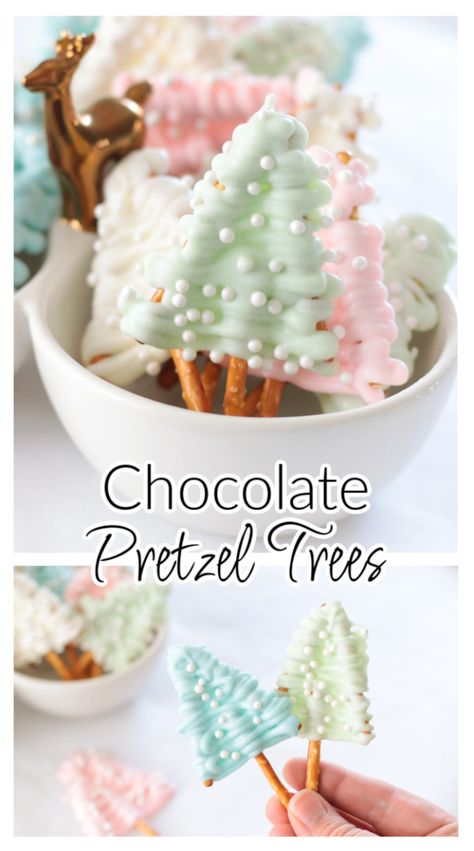 Chocolate Christmas Tree Pretzels, Pretzel Trees Christmas Treats, Christmas Tree Pretzels Sticks, Chocolate Christmas Pretzels, Birch Twigs Pretzels, Chocolate Pretzel Ideas, White Chocolate Pretzel Christmas Trees, Xmas Chocolate Covered Pretzels, Easy Holiday Treats Pretzels