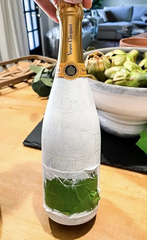 Hand Painted Veuve Bottle, Easter Champagne Bottle, Diy Wedding Champagne Bottle, Painted Champagne Bottle New House, Painting A Wine Bottle, How To Hand Paint Wine Bottles, Diy Disco Champagne Bottle, Hand Painted Champagne Bottle Engagement, Wedding Gift Champagne Bottle