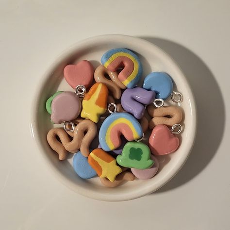 Make Your Own Custom Lucky Charms Cereal Charm Set Handmade Polymer Clay Keychain - Etsy Marshmallow Polymer Clay, Lucky Charms Craft, Clay Crafts Polymer, What To Make With Polymer Clay, Clay Lucky Charms, Cute Charms Clay, Unique Clay Ideas, Polymer Clay Trinkets, Air Dry Clay Food