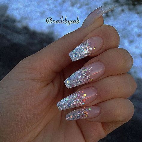 70+ Stunning Glitter Nail Designs 2017 Nail Art Bleu, Clear Glitter Nails, Holographic Glitter Nails, Nailart Glitter, Glitter Tip Nails, Blue Nail Art Designs, Holo Nails, Cute Nails For Fall, Nagel Tips