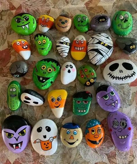 30+ Spooktastic Halloween Rock Painting Ideas - HubPages Rock Halloween Painting, Halloween Themed Painted Rocks, Simple Halloween Rock Painting Ideas, Halloween Stones Painting, Cute Simple Rock Painting Ideas, Painted Rocks Halloween, Halloween Painted Rocks Ideas, Halloween Crafts Paint, Halloween Rocks Painted Ideas