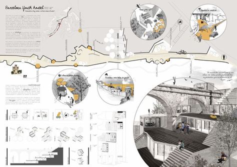 Results of the Competition Barcelona Youth Hostel: Poster Arsitektur, Site Analysis Architecture, Presentation Board Design, Presentation Boards, 포트폴리오 레이아웃, Architecture Competition, Youth Hostel, Architecture Presentation Board, Architecture Panel