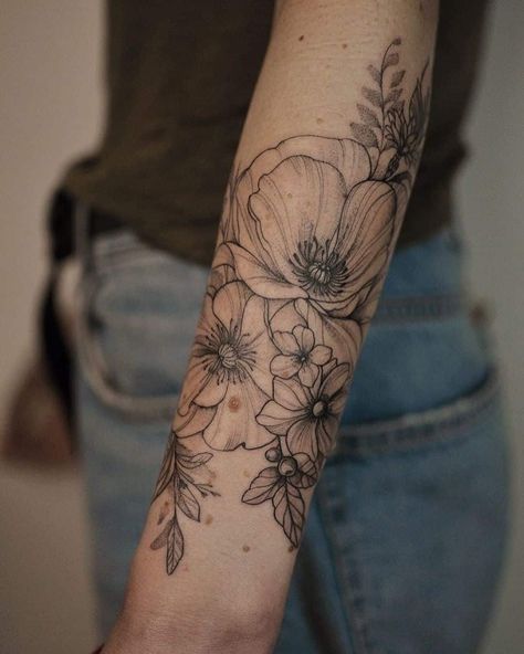 10+ Best Poppy Tattoo Designs You'll Love Poppy Tattoo Shoulder, Poppy Tattoo Men, Poppy Tattoo Sleeve, Black Poppy Tattoo, Love Tattoo Ideas, Different Styles Of Tattoos, Poppy Flower Tattoo, Poppy Tattoo, Wrap Tattoo