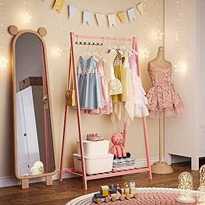 Dress Up Rack, Dress Up Area, Dress Up Stations, Dress Up Storage, Kids Clothing Rack, Long Clothes, Hanging Hats, Pink Clothing, Kids Garments