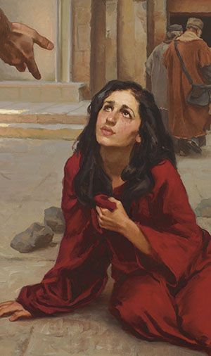 Article from March 2015 Ensign called 'The Savior's Respect for Women.' Love this image of the woman taken in adultery. The footnote in verse 11 (this is of John chapter 8) sheds a lot of light on who she was. Lds Artwork, Lds Art, Jesus Christ Art, Prophetic Art, Bible Pictures, Jesus Painting, Jesus Christ Images, Biblical Art, Jesus Art