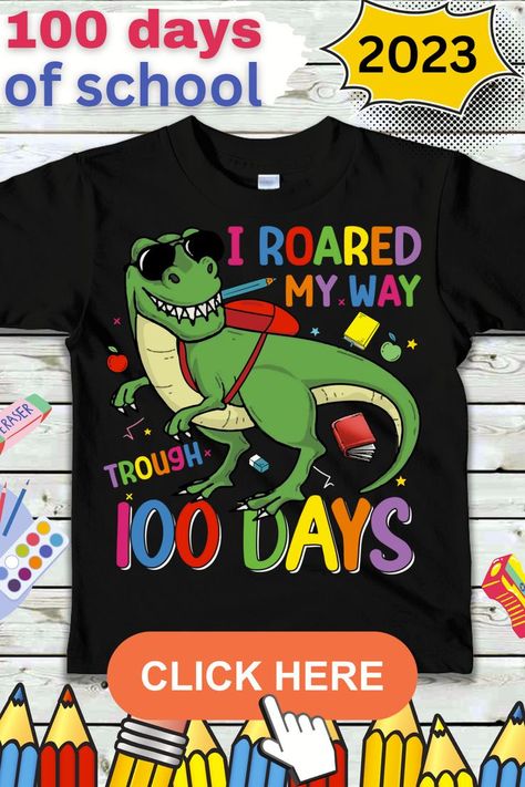 100 days of school dinosaur funny tshirt design for t-rex lovers students and teachers 2023 100 Days Of School Shirt, Dinosaur Funny, Funny Tshirt Design, Funny Tshirt, Trendy Prints, 100 Days Of School, 100th Day, Tshirt Design, 100 Days