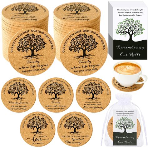 PRICES MAY VARY. Family Reunion Gifts in Bulk: the package contains 25 sets family reunion favors, including 25 pieces family reunion personalized coasters, 25 pieces cards, 25 pieces organza bags, enough quantity to cater to large gatherings or parties Elastic and Non Slip: the family coasters for drinks are made from cork, featuring elasticity and good water absorbing quality, even not easy to slip, giving a good protection to your table surfaces from unsightly ring marks and beverage spills, Family Thank You Gifts, Party Favors For Family Reunion, Family Reunion Gift Bag Ideas, 25th Anniversary Party Favors, Family Coasters, Reunion Favors, Family Reunion Favors, Family Reunion Gifts, 25th Anniversary Party