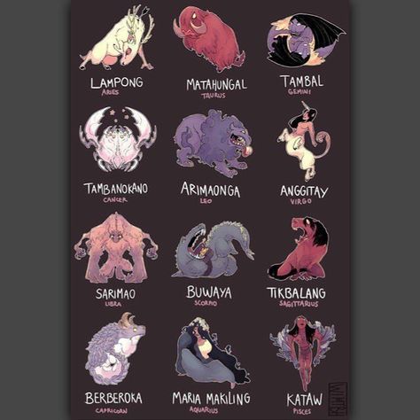 80 Likes, 4 Comments - The Aswang Project (@theaswangproject) on Instagram: “What’s your Philippine Mythical Creature star sign? Check out this super fun chart created by…” Mythical Creatures List, Philippine Mythology, Myths & Monsters, Mythical Monsters, World Mythology, Filipino Art, Philippine Art, Philippines Culture, Legends And Myths