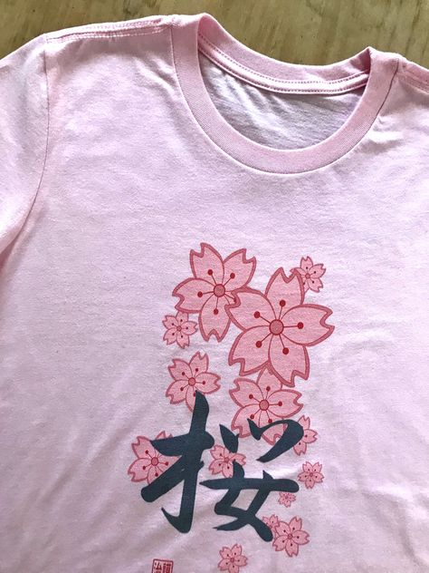 Cherry Blossom Outfit, Kanji Calligraphy, Calligraphy T, Sakura Cherry Blossom, Pink Eyes, Pink Tshirt, Sakura Haruno, Cherry Blossoms, Fashion Brands