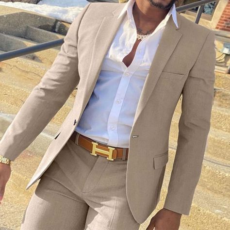 2 Pieces Beige Suit for Men Slim Fit Wedding Groom Tuxedo Groomsmen Suits Male Fashion Smoking Beige Suits For Men, Tuxedo Groomsmen, Costume Beige, Beige Suit, Terno Slim, Stil Masculin, Formal Pant, Beige Suits, Beige Wedding