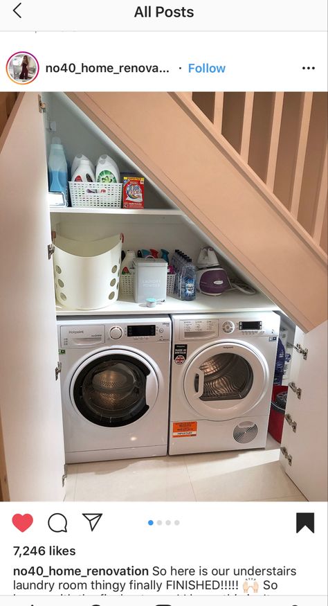 Laundry Cupboard Under Stairs, Kitchen Under Stairs Ideas Cabinets, Under Stairs Storage Washing Machine, Under Stair Washing Machine, Understairs Utility Storage, Under Stair Utility Room, Understairs Tumble Dryer, Under Stairs Utility Cupboard, Laundry Under Stairs Ideas