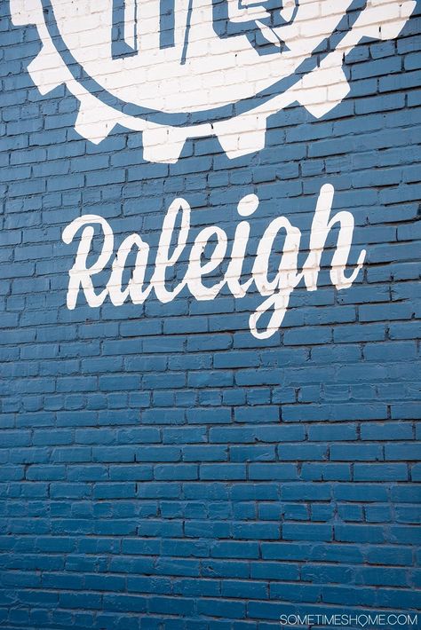 10 Best Downtown Raleigh Photography Spots on Sometimes Home travel blog. Photo of HQ Raleigh's blue mural wall. Raleigh Photography, Downtown Raleigh North Carolina, Blue Mural, Warehouse District, North Carolina Travel, Diy Travel Journal, Downtown Raleigh, 50th Bday, Street Mural