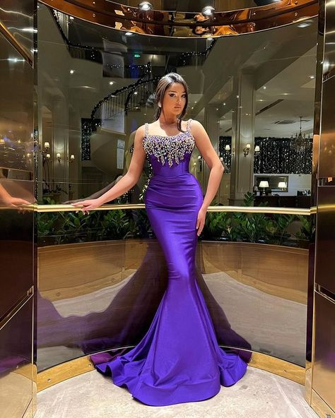 Gowns For Party Wear, Purple Long Dress, Formal Prom Dress, Purple Mermaid, Floor Length Prom Dresses, Prom Dress Styles, Mermaid Evening Dresses, Beaded Applique, Formal Dresses Prom