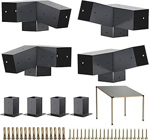 Pergola Kit, 15° and 75° 3-Way Slanted Pergola Bracket Set, Powder-Coated Pergola Brackets 4" x 4" (Actual: 3.5x3.5 Inch), Pergola Hardware for Outdoor Wood Pergolas, Gazebo, Sheds (8 pcs) Slanted Pergola, Pergola Hardware, Pergola Brackets, Pergola Roof, Wood Pergola, Pergola Design, Gazebo Pergola, Outdoor Gazebos, Pergola Kits