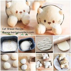 Adorable filled Cat Bread! via Bento Monster Cats In Boxes, Animal Shaped Foods, Cat Bread, Japanese Bread, Bread Maker Recipes, Bread Shaping, Bread Art, Bento Recipes, Cute Baking