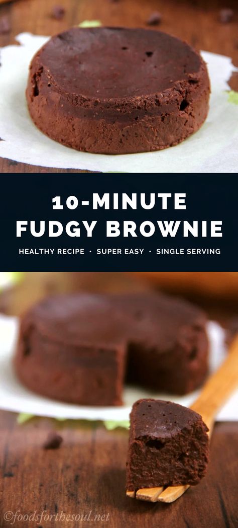 Healthy Single Serving Fudgy Brownie — a quick & easy recipe for one extra fudgy brownie. Just 6 ingredients & ready to eat in under 10 minutes! Unbelievably chocolaty, deliciously rich & almost like eating pure fudge. It’s perfect for chocolate lovers! This brownie is low calorie, clean eating, super moist & made with no eggs. It tastes AMAZING!! ♡ healthy brownie in a mug low calorie. healthy brownie recipe clean eating. single serve brownie recipe. Quick And Easy Low Calorie Desserts, Healthy Fudge Brownies, Diet Sweets, Single Serve Brownie, Healthy Brownie, Cocoa Powder Recipes, Brownie Recipes Healthy, Recipe For One, Brownie In A Mug