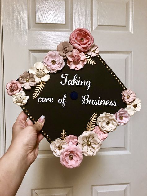 Taking Care Of Business Graduation Cap, Human Resources Graduation Cap Ideas, Business Administration Cap Ideas, Real Estate Graduation Cap, Bachelors In Business Graduation Cap, Graduation Business Pictures, Graduation Cap For Business Major, Graduation Cap Designs Marketing, Graduation Cap Designs Mba