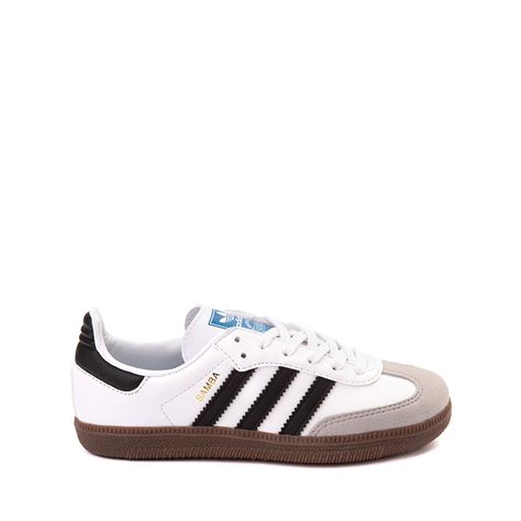 adidas Samba OG Athletic Shoe - Big Kid - Cloud White / Core Black Addidas Shoes Outfits Summer, White And Black Sambas, Cute Shoes For Back To School, Shoes For Back To School 2024, Black And White Sambas, Cute Sambas, Platform Sambas, Cute Back To School Shoes, Adidas Sambas Outfits Women