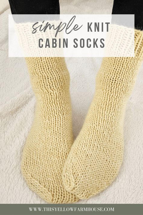 Two Needle Socks, Simple Cabin, Yellow Farmhouse, Knitted Socks Free Pattern, Socks Knitting Pattern, Cable Knit Socks, Socks Knitting, Cabin Socks, Crochet Shoes Pattern