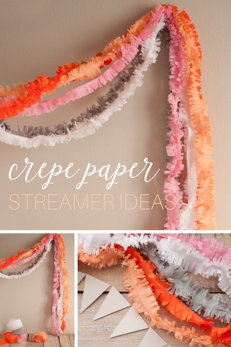 Crepe Ribbon Decorations, Crepe Paper Table Runner, Crepe Paper Chandelier, Streamers On Stairs, Crepe Paper Table Decorations, Ruffled Crepe Paper Streamers, How To Hang Streamers Parties, How To Hang Crepe Paper Streamers, Decorating With Crepe Paper