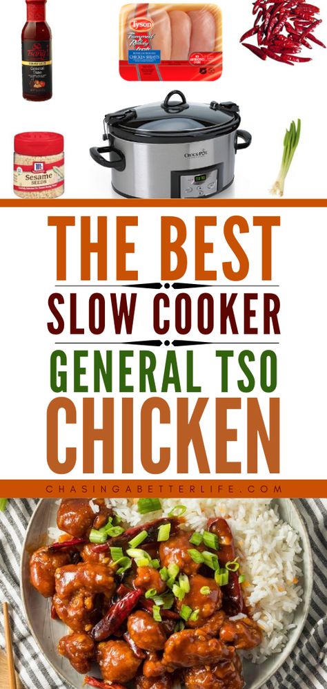 Chinese Food Recipes Slow Cooker, Chinese Food In Crockpot, Easy Crockpot Recipes Chinese, General Tao Chicken Crock Pot, Crock Pot General Tso Chicken Easy, Tso Chicken Recipe Easy, General Tso Chicken Easy Crockpot, General Tso Meatballs Crock Pot, Chinese Crock Pot Recipes