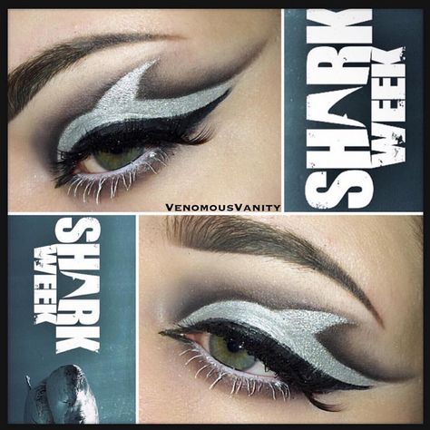 Shark Week Makeup using Mehron!! #ParadiseMakeupAQ #SharkWeek #SharkMakeup #MehronGirl #SharkWeekMakeup Shark Makeup, Shark Week Party, Jumbo Pencil, 1 Day Left, Cut Crease Eye, Shark Costumes, Hallowen Ideas, Mehron Makeup, Best Eyeliner